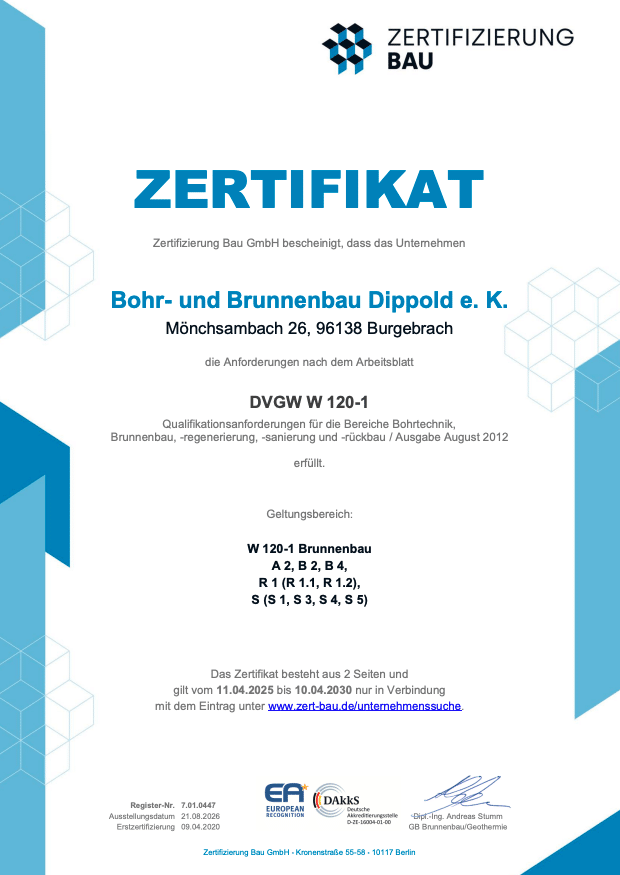 Zertifikat für Bohr- und Brunnenbau Dippold e. K.